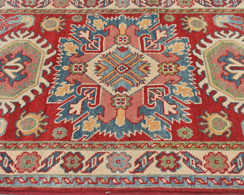 3x4 Red Kuba Afghan Hand Knotted Wool Area Rug